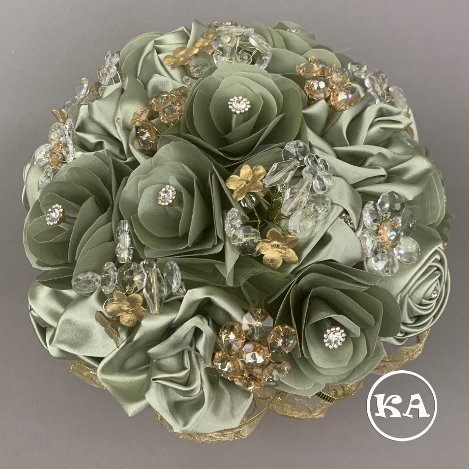 a-0030 quinceanera bouquet sage with gold